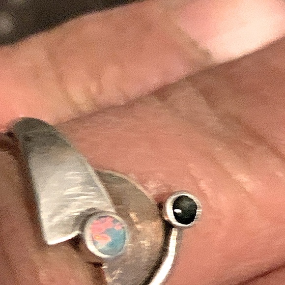 Rare Ring Design Vintage Art Deco with Opal and black stone 925 silver size 8 - Picture 5 of 6
